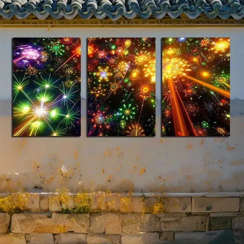 3pcs Depths of Neon Lights and Psychedelic Forest Metal Print Ready to Hang Art - Bella Home Decor