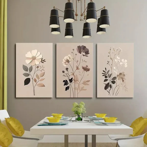 3pcs Bohemian Vintage Wildflowers Wall Art Canvas Unframed - High Quality Print 100% Australian Made Wall Canvas - Bella Home Decor