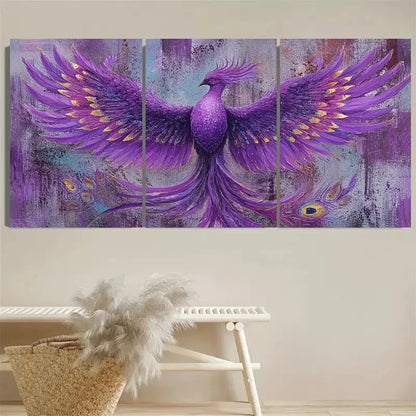 3pcs Purple Phoenix Grunge Punk Wall Art Set Canvas Framed 50x70cm - High Quality Print 100% Australian Made Wall Canvas Ready to Hang