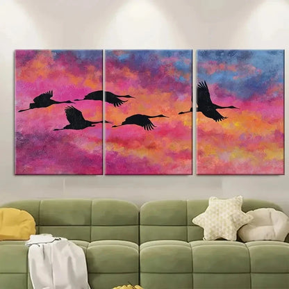 3pcs Colorful Sunset Bird Sky Art Prints DI   Wall Art Set Canvas Framed 50x70cm - High Quality Print 100% Australian Made Wall Canvas Ready to Hang - Bella Home Decor