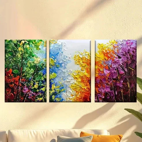 3pcs Vibrant Abstract Flower Fields Wall Art Canvas Unframed - High Quality Print 100% Australian Made Wall Canvas