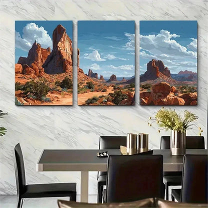 3pcs Illustrated Desert Landscape & Rock Perfect Wall Art Set Canvas Framed 50x70cm - High Quality Print 100% Australian Made Wall Canvas Ready to Hang