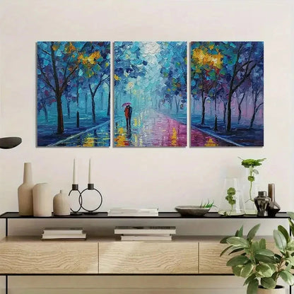3pcs Abstract Cityscape with Golden & Teal Accents Metal Print Ready to Hang Art - Bella Home Decor