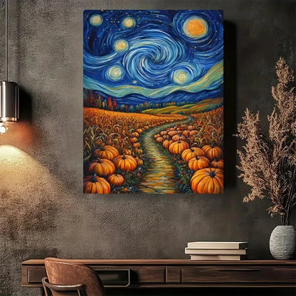 Beautiful Modern Vintage Pumpkin Patch Night Sky 40x60cm Metal Print Ready to Hang - Bella Home Decor
