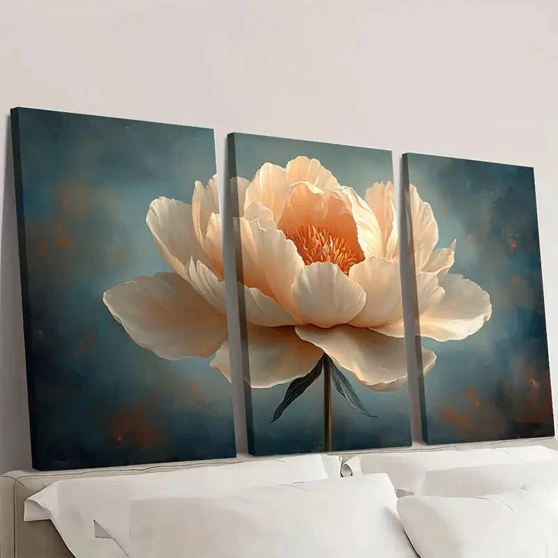 3pcs Vintage Peony Art Flower TH Wall Art Set Canvas Framed 60x90cm - High Quality Print 100% Australian Made Wall Canvas Ready to Hang