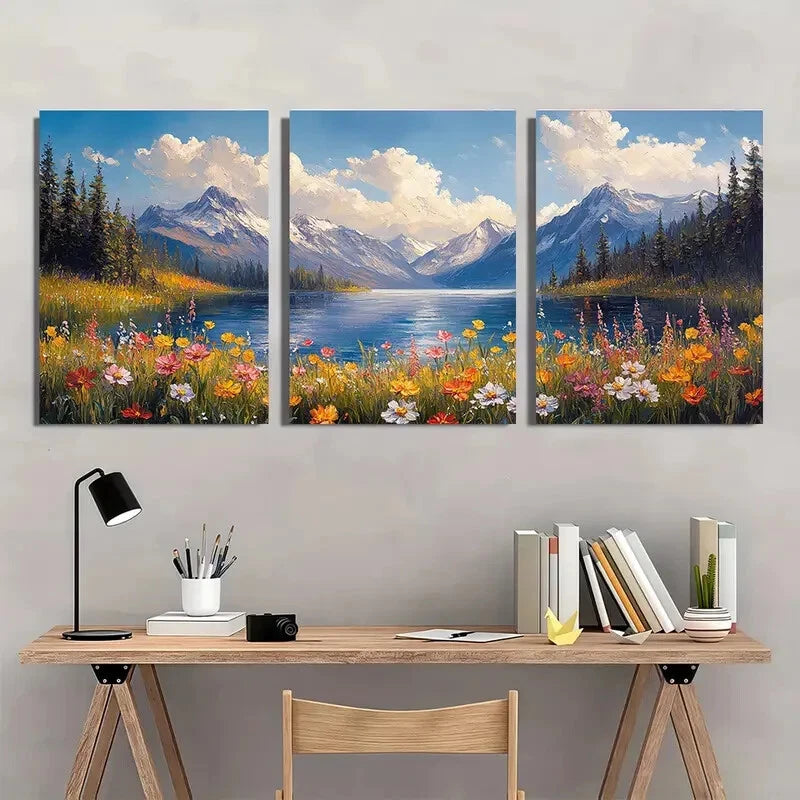 3pcs Nature-Inspired Alpine Wildflower Landscape Metal Print Ready to Hang Art - Bella Home Decor