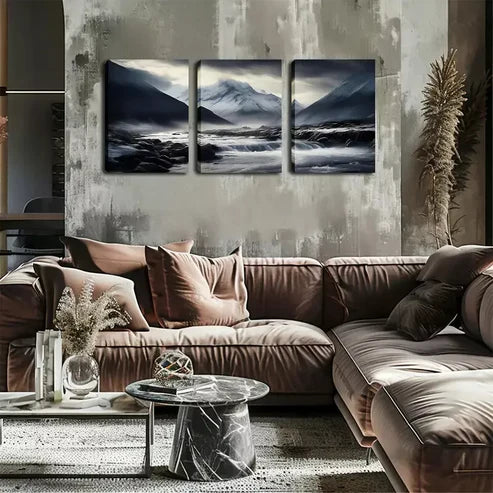 3pcs Black and White Background, Mountain Wall Art Set Canvas Unframed - High Quality Print 100% Australian Made Wall Canvas - Bella Home Decor