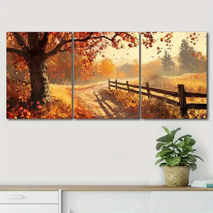 3pcs Autumn Tree & Golden Leaves Shine Perfect Wall Art Canvas Unframed - High Quality Print 100% Australian Made Wall Canvas - Bella Home Decor