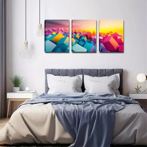3pcs Attractive Decorations, Abstract Squares Wall Art Canvas Unframed - High Quality Print 100% Australian Made Wall Canvas - Bella Home Decor