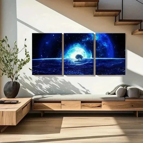 3pcs Vibrant Alien Planet & Cosmic Tree Wall Art Canvas Unframed - High Quality Print 100% Australian Made Wall Canvas