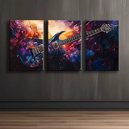 3pcs Vibrant Guitar Fantasy Illustration Wall Art Set Canvas Framed 40x60cm - High Quality Print 100% Australian Made Wall Canvas Ready to Hang