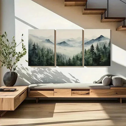 3pcs Misty Mountain Landscape Forest Scenery Wall Art Canvas Unframed - High Quality Print 100% Australian Made Wall Canvas