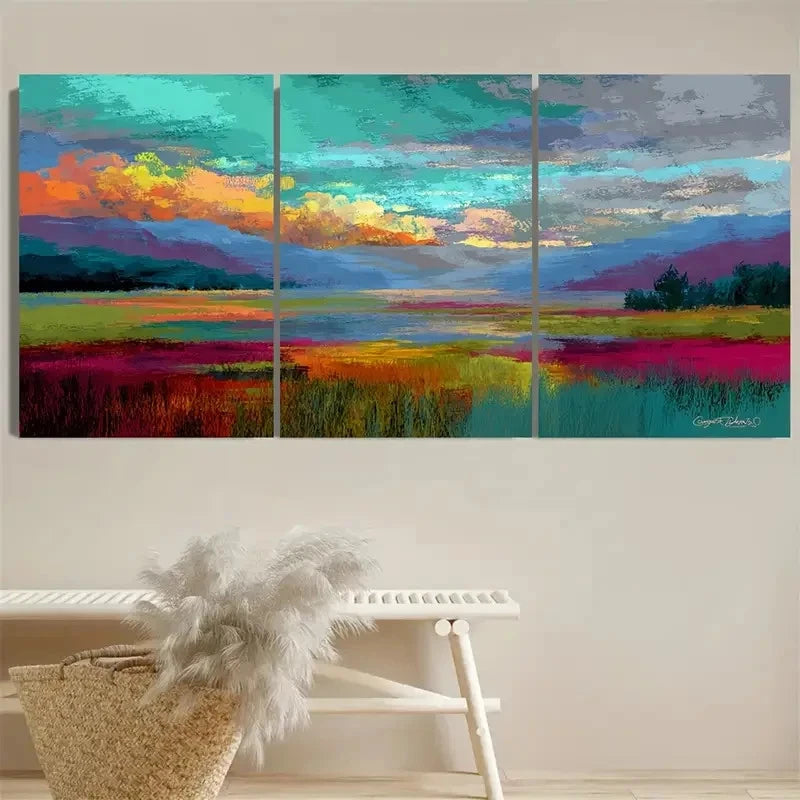 3pcs Stunning Colorful and Scenic Art Wall Art Metal Print Ready to Hang Art