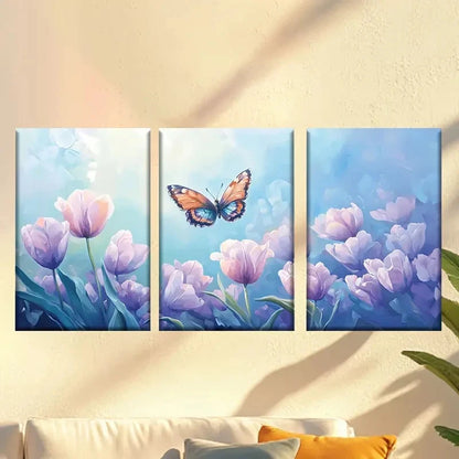 3pcs Purple Blooming Flowers 60x90cm - High Quality Print 100% Australian Made Wall Canvas Ready to Hang