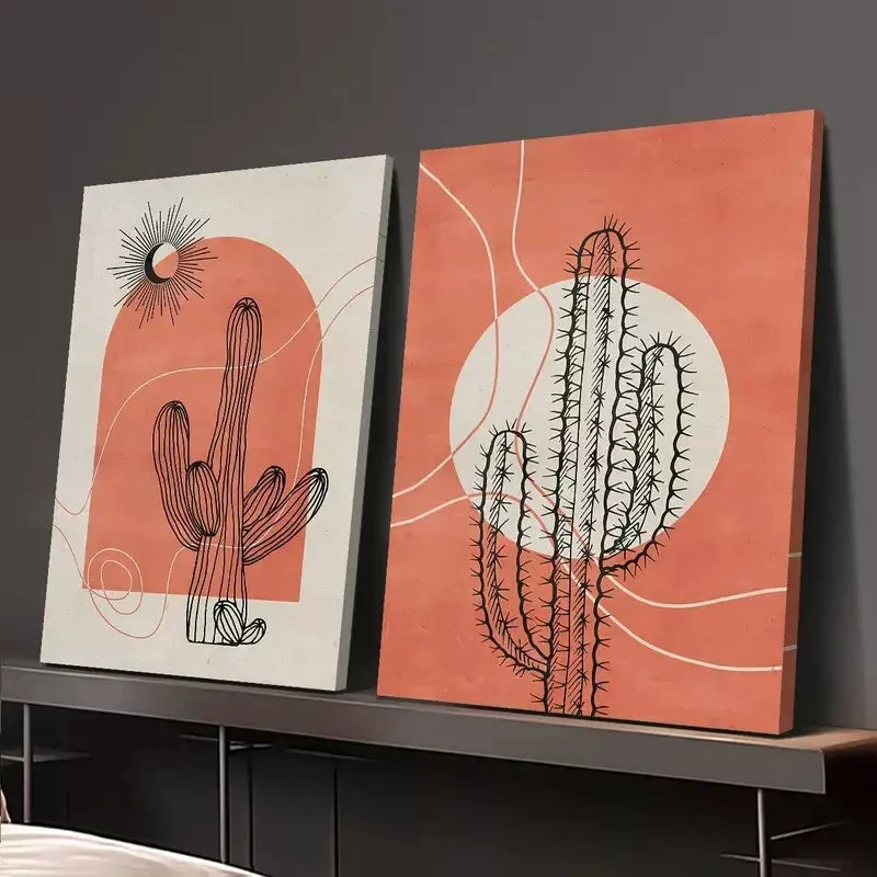 2pcs Abstract Botanical Flowers, Minimalism, Sun and Moon Canvas Framed 50x75cm - High Quality Print 100% Australian Made Wall Canvas Ready to Hang - Bella Home Decor