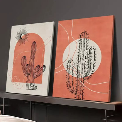 2pcs Abstract Botanical Flowers, Minimalism, Sun and Moon Canvas Framed 50x75cm - High Quality Print 100% Australian Made Wall Canvas Ready to Hang - Bella Home Decor