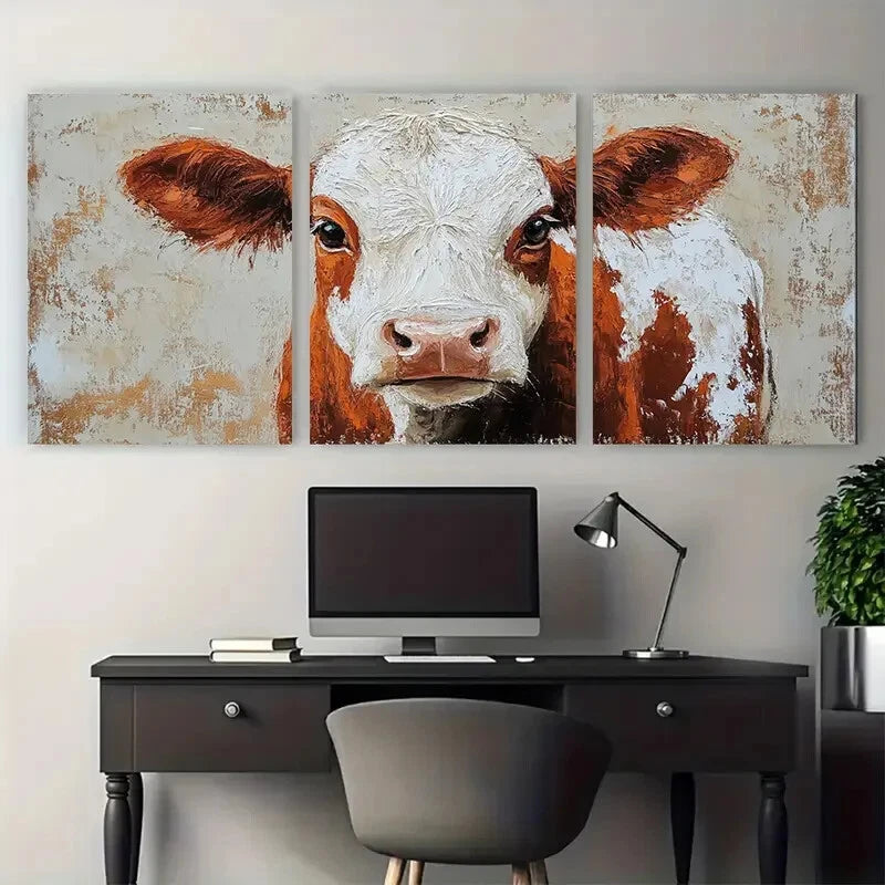3pcs Cow Portrait Farm Animals Rustic Design Metal Print Ready to Hang Art - Bella Home Decor