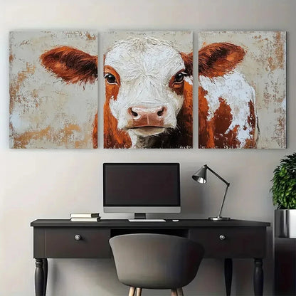 3pcs Cow Portrait Farm Animals Rustic Design Metal Print Ready to Hang Art - Bella Home Decor