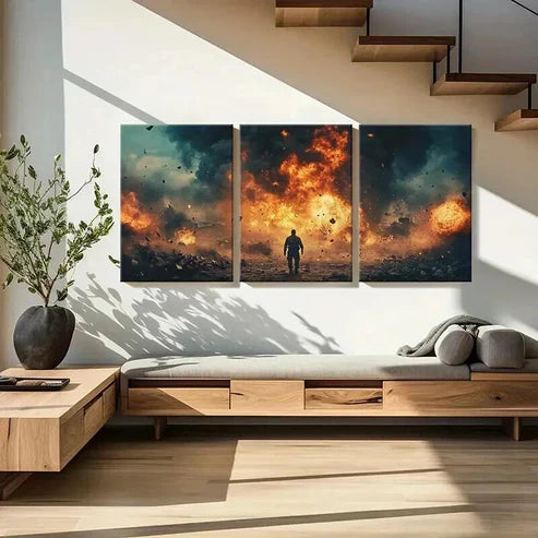 3pcs Explosive Scene Dramatic Sky Fiery Flames Wall Art Canvas Unframed - High Quality Print 100% Australian Made Wall Canvas