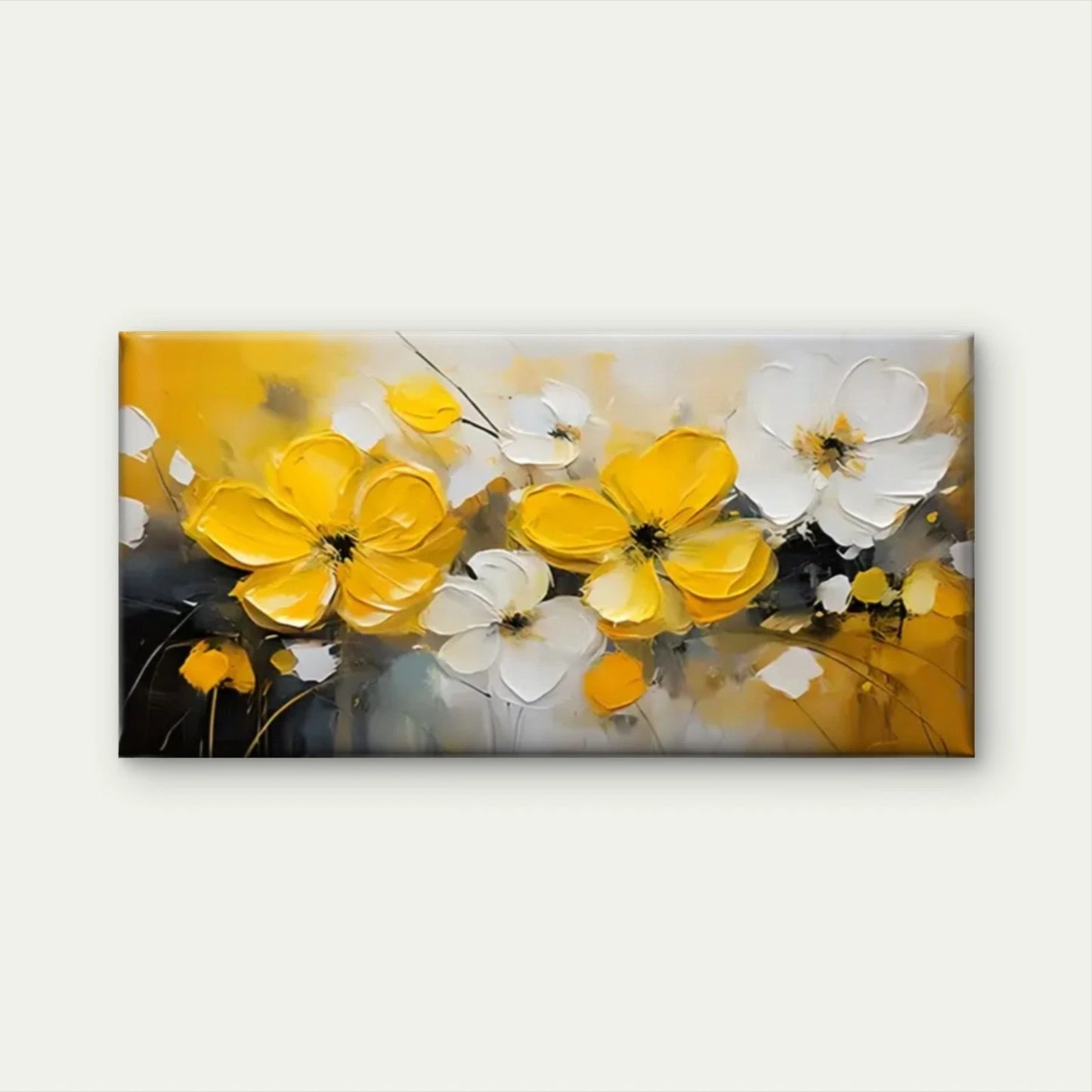 Yellow Flower Abstract Perfect Wall Art Canvas Office Home Room Framed 120x60cm