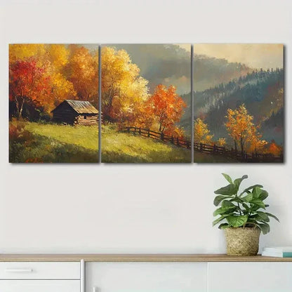 3pcs Autumn Wooden House Nature Colorful Perfect Wall Art Canvas Unframed - High Quality Print 100% Australian Made Wall Canvas - Bella Home Decor