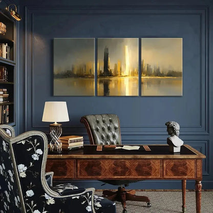 3pcs Cityscape Reflection Urban Skyline Metal Print Ready to Hang Art - Bella Home Decor