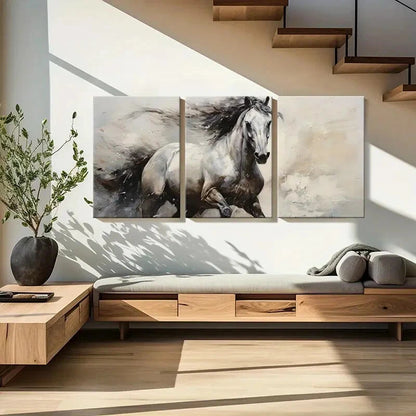 3pcs Elegant Horse Art Abstract Painting Metal Print Ready to Hang Art - Bella Home Decor