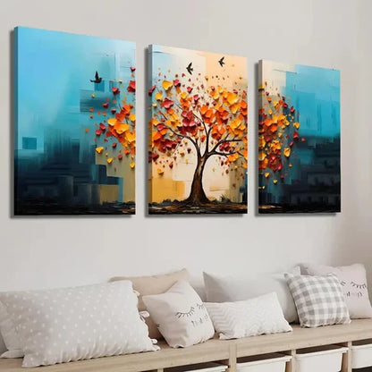 3pcs Colorful Tree and Bird Wall Art Set Canvas Unframed - High Quality Print 100% Australian Made Wall Canvas - Bella Home Decor