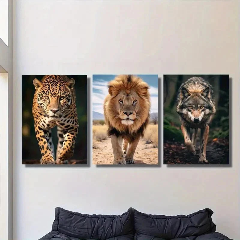 3pcs Wildlife JAGUAR, Lion and Brazilian Wolf wall Art Set Canvas Framed 40x60cm - High Quality Print 100% Australian Made Wall Canvas Ready to Hang - Bella Home Decor