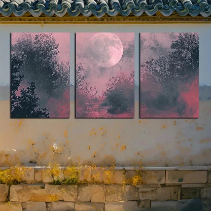 3pcs Mystical Dark Road and Moon Scene Metal Print Ready to Hang Art - Bella Home Decor
