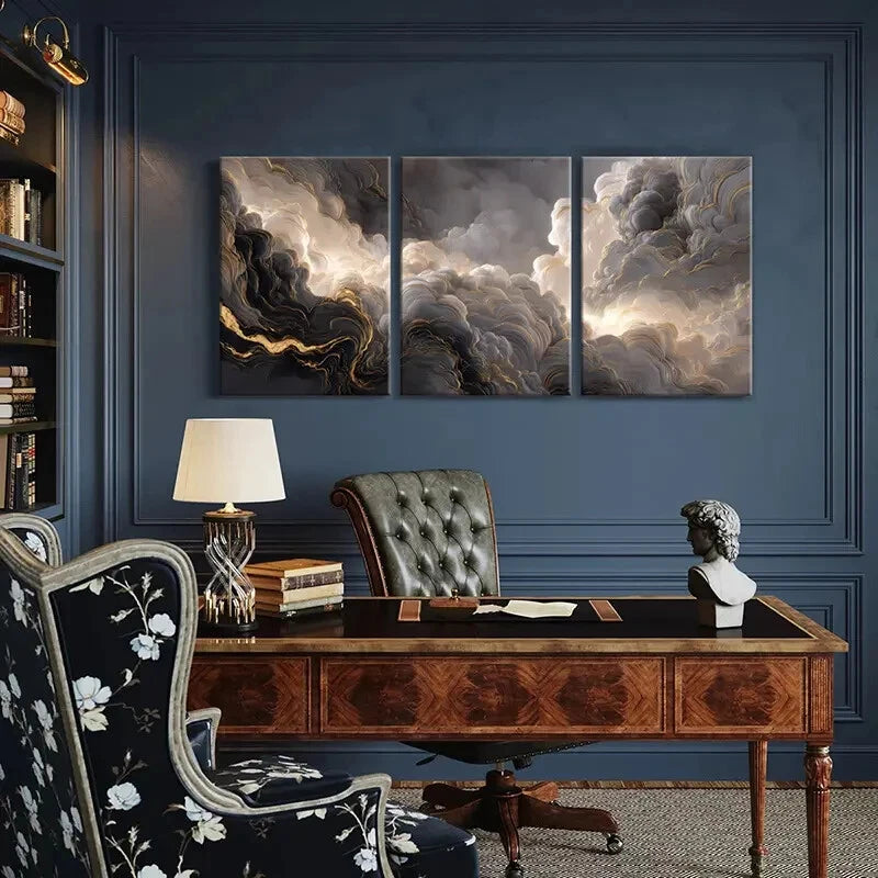 3pcs Abstract Cloudscape Art Dramatic Sky Golden Metal Print Ready to Hang Art - Bella Home Decor