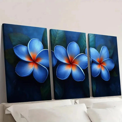 3pcs Blue Plumeria Flower RT  Wall Art Set Canvas Framed 60x90cm - High Quality Print 100% Australian Made Wall Canvas Ready to Hang - Bella Home Decor