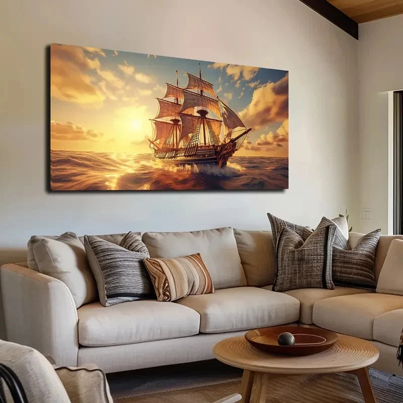 Sailboat Crossing Sea Wall Art canvas office home room framed 120x60cm