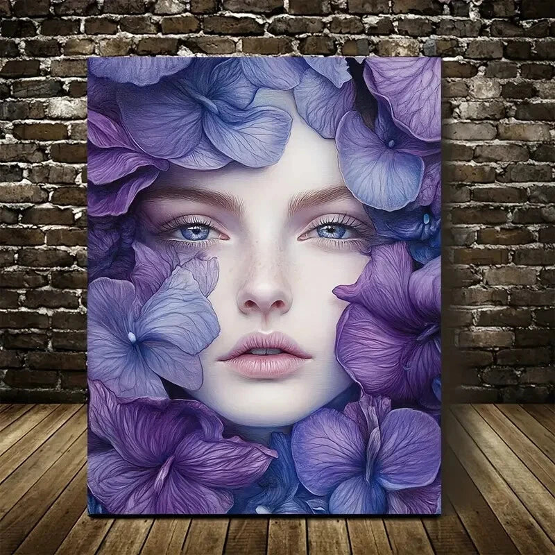 Beautiful Violet Floral Painting with Pine 40x60cm Metal Print Ready to Hang - Bella Home Decor