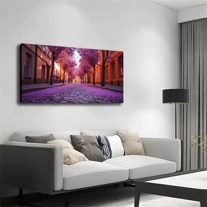 Trees Falling Purple Petals Wall Art Canvas Office Home Room Framed 120x60cm