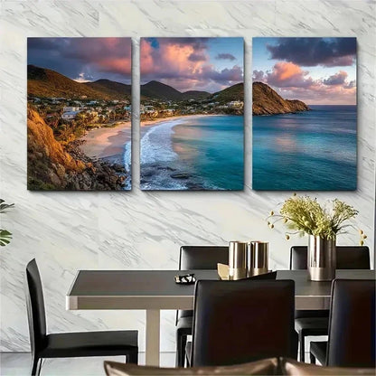 3pcs USA New England Coastal Prints Perfect Wall Art Set Canvas Framed 50x70cm - High Quality Print 100% Australian Made Wall Canvas Ready to Hang