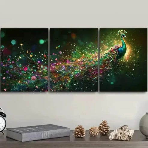 3pcs Featuring a Vibrant Peacock Wall Art Set Canvas Unframed – High Quality Print 100% Australian Made Wall Canvas