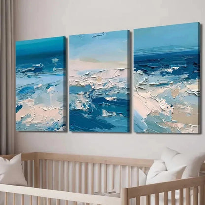 3pcs Dark Blue Abstract Seascape Wall Art Set Canvas Framed 60x90cm - High Quality Print 100% Australian Made Wall Canvas Ready to Hang