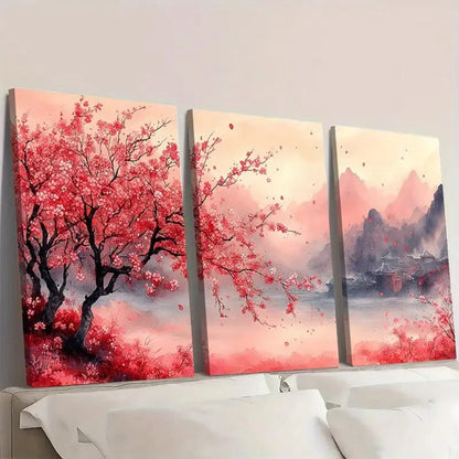 3pcs Cherry Blossom Painting Sakura  PS   Wall Art Set Canvas Framed 50x70cm - High Quality Print 100% Australian Made Wall Canvas Ready to Hang - Bella Home Decor