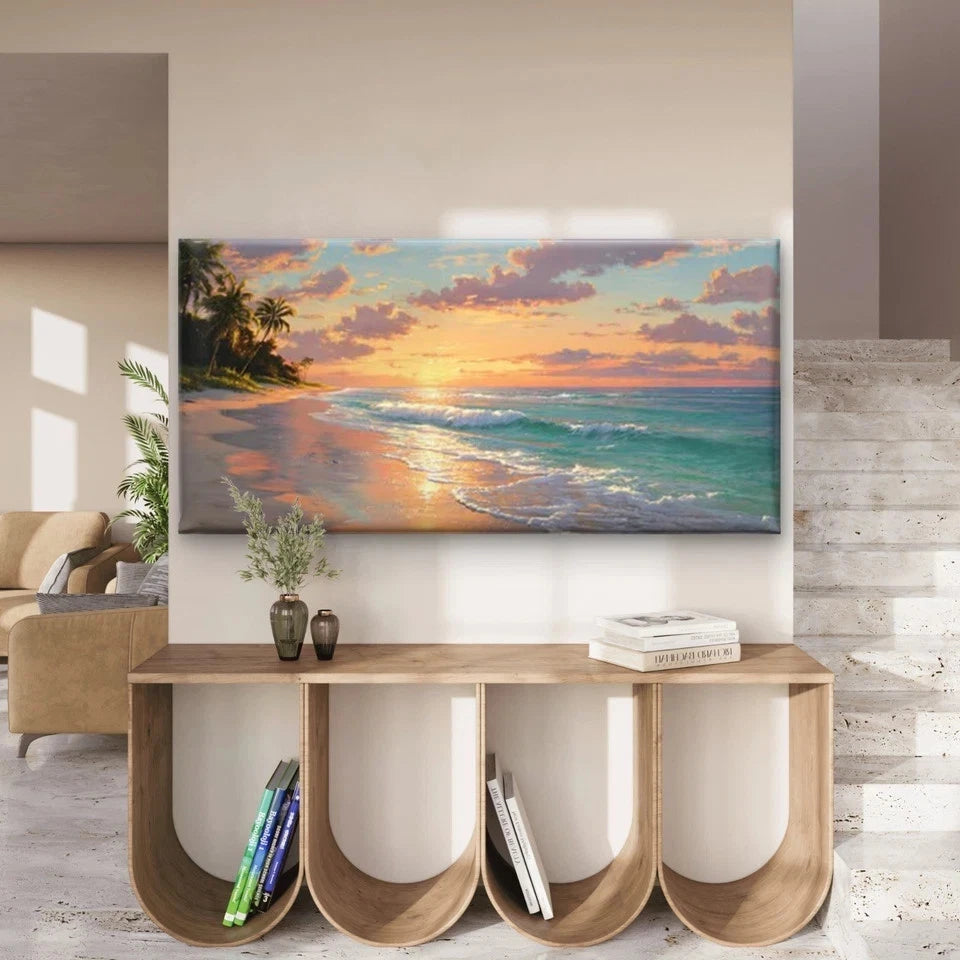 Tropical Palm Tree Beach Wall Art Canvas Office Home Room Framed 120x60cm