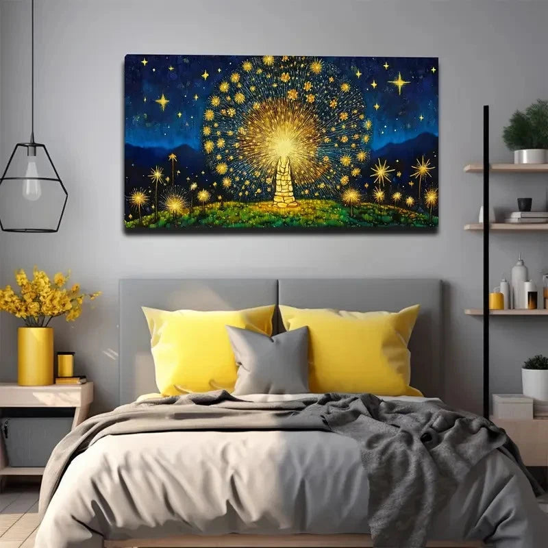 Romantic Starry Night Lands Wall Art Canvas Office Home Room Framed 120x60cm