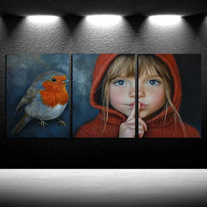 3pcs Girl in Red And The Bird Metal Print Ready to Hang Art - Bella Home Decor