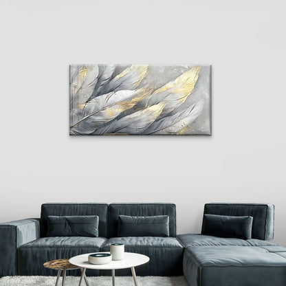 Feather White Yellow Abstract Wall Art Canvas Office Home Room Framed 120x60cm