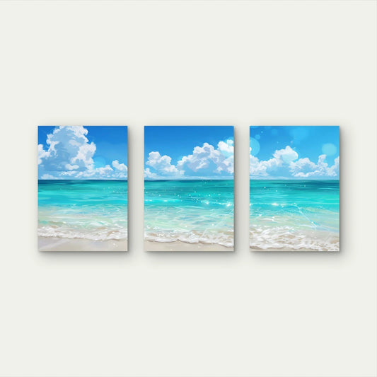 3pcs Crystal Clear Lagoon Spans Three Panels Wall Art Set Canvas Framed 40x60cm - High Quality Print 100% Australian Made Wall Canvas Ready to Hang - Bella Home Decor