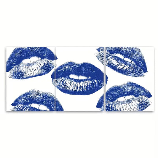 3pcs Navy Blue Kiss Lips Artwork Metal Print Ready to Hang Art