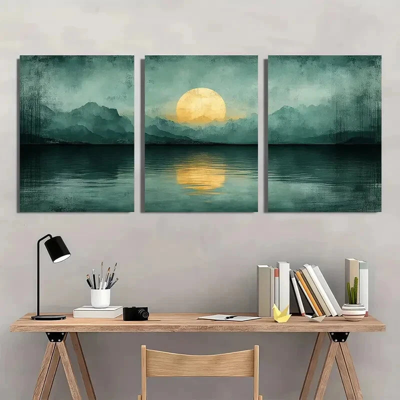 3pcs Abstract Sage Green Pastel Art Painting Metal Print Ready to Hang Art - Bella Home Decor