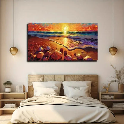 Seashells Vibrant Ocean Wall Art Canvas Office Home Room Framed 120x60cm