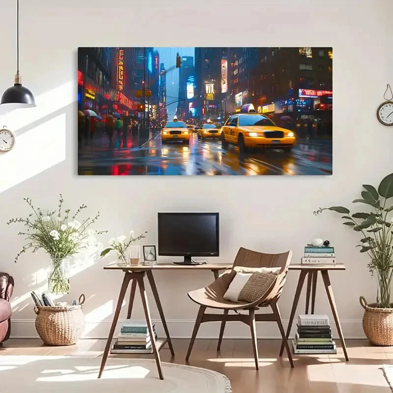 Times Square Taxis Floral Wall Art Canvas Office Home Room Framed 120x60cm - Bella Home Decor
