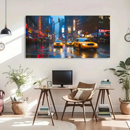 Times Square Taxis Floral Wall Art Canvas Office Home Room Framed 120x60cm - Bella Home Decor
