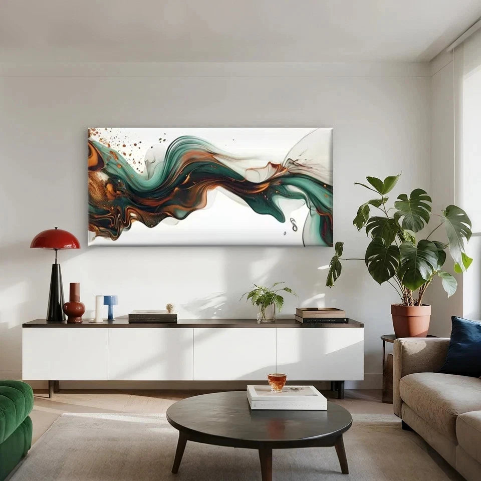 Abstract Fluid Art Earthy Tones Wall Art Canvas Office Home Room Framed 120x60cm